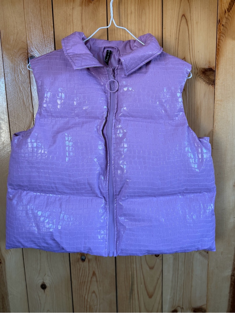 ASOS Shiny Lilac Croc-Embossed Puffer Vest